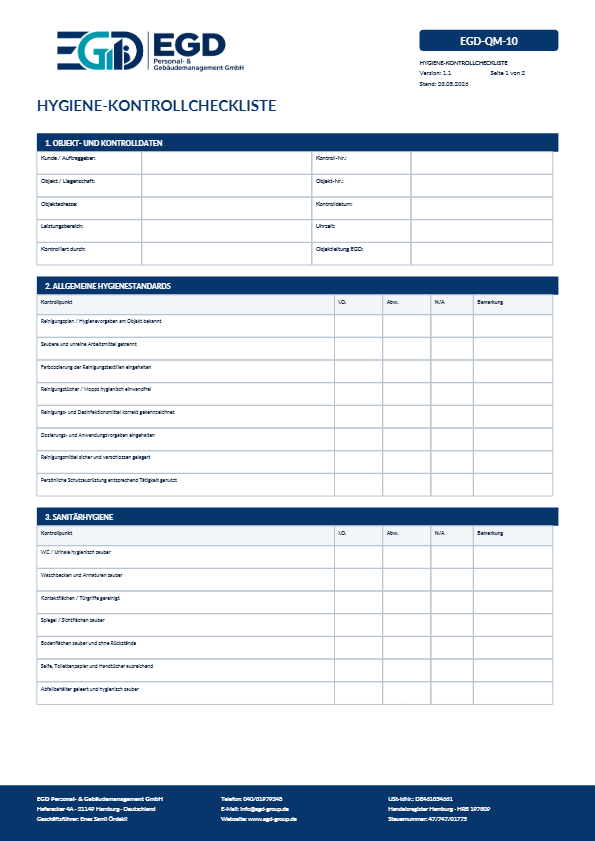 Vorschau: Hygiene-Kontrollcheckliste